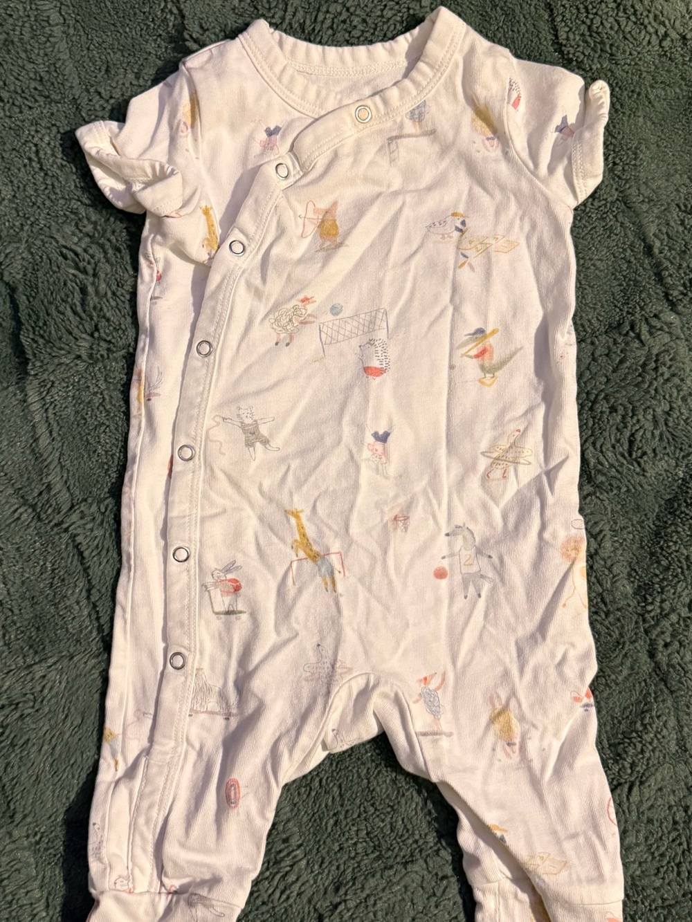 Pehr White Printed Baby One-Piece Romper with Pastel Animals
